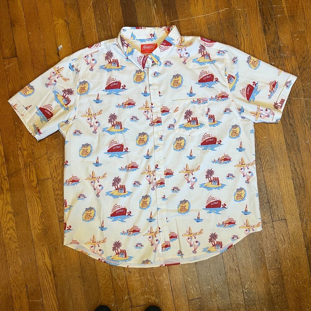 RSVLTS Men's Short Sleeve Button Down Shirt Size 3XL Tripping Buds Budweiser